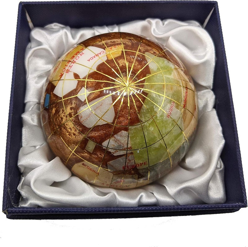 Unique Art Since 1996 3-Inch Amber Pearl Swirl Ocean Gemstone World Globe Paper Weight - Image 5
